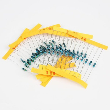 100pcs Set of 0.25W THT Carbon Resistors 1% 330 Ohm - 1 MOhm 10 Values